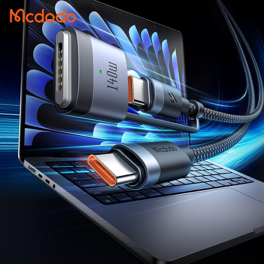 Mcdodo MagSafe 3 PD3.1 240W/140W Charging Cable - 2-in-1 USB-C to MagSafe 3 Fast Charger for MacBook Air, MacBook Pro, iPhone 15 Series, and USB-C Devices | 2M Aluminum Nylon Braided