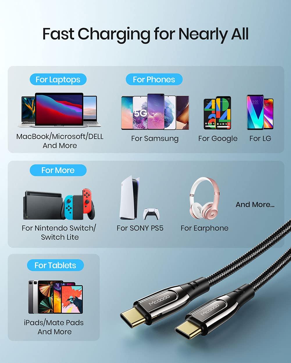 Mcdodo Gold Plated 100W PD USB C To USB C Cable for MacBook Pro iPad Air Laptop Tablet Samsung S21 S20 S10 Note 20 10 Google Pixel LG, etc. - Mcdodo Online