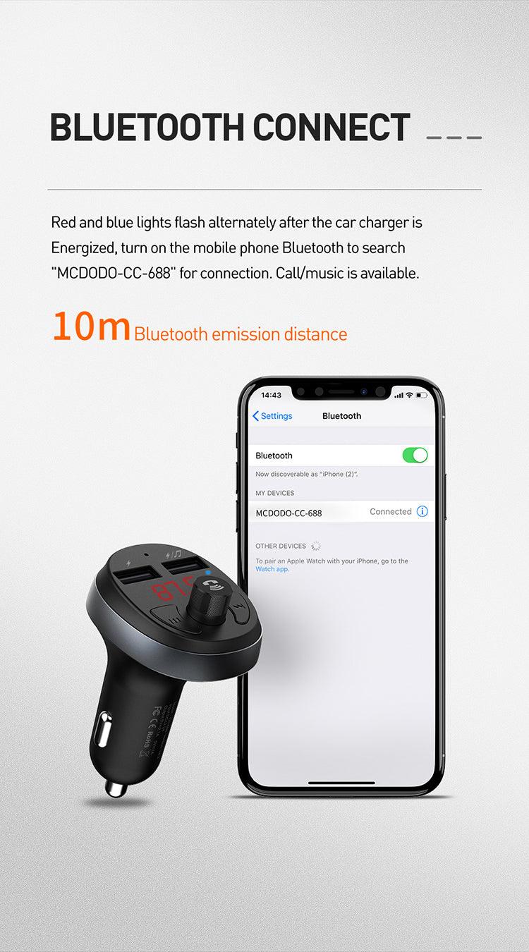 Mcdodo BT Car Kit Microphone Handsfree Audio Version Stereo Dual Usb Car Charger Fm Transmitter Sup BT5.0 Usb. - Mcdodo Online