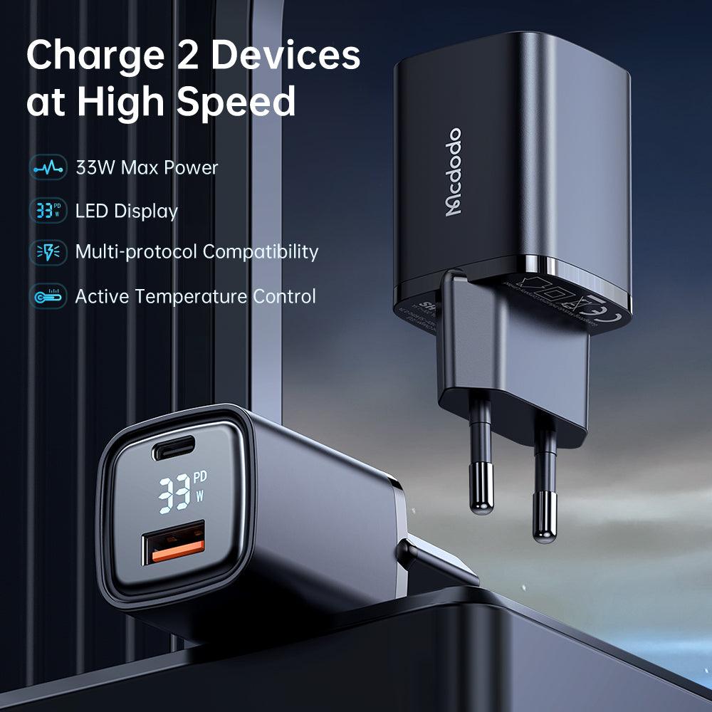 Mcdodo Digital Dislay PD+QC Dual Port 33W Fast Charger. - Mcdodo Online