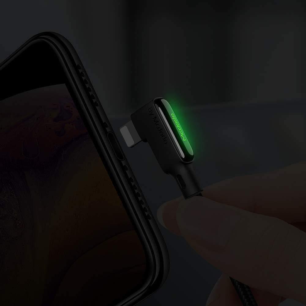 Mcdodo 90 Degree Gaming USB Cable for iPhone/ipad - Fast Charging & Data Sync with LED Light (6ft). - Mcdodo Online