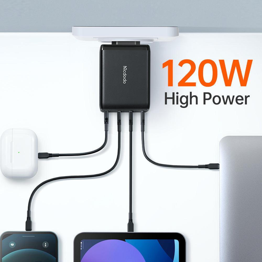 Get Fast Charging and Multiple Port Compatibility with Mcdodo GaN 120W PD USB-C3+USB1 Wall Charger & Cable Set (EU Plug) - Mcdodo Online