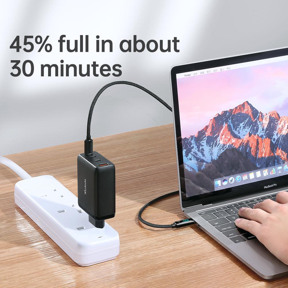 Get Fast Charging and Multiple Port Compatibility with Mcdodo GaN 120W PD USB-C3+USB1 Wall Charger & Cable Set (EU Plug) - Mcdodo Online