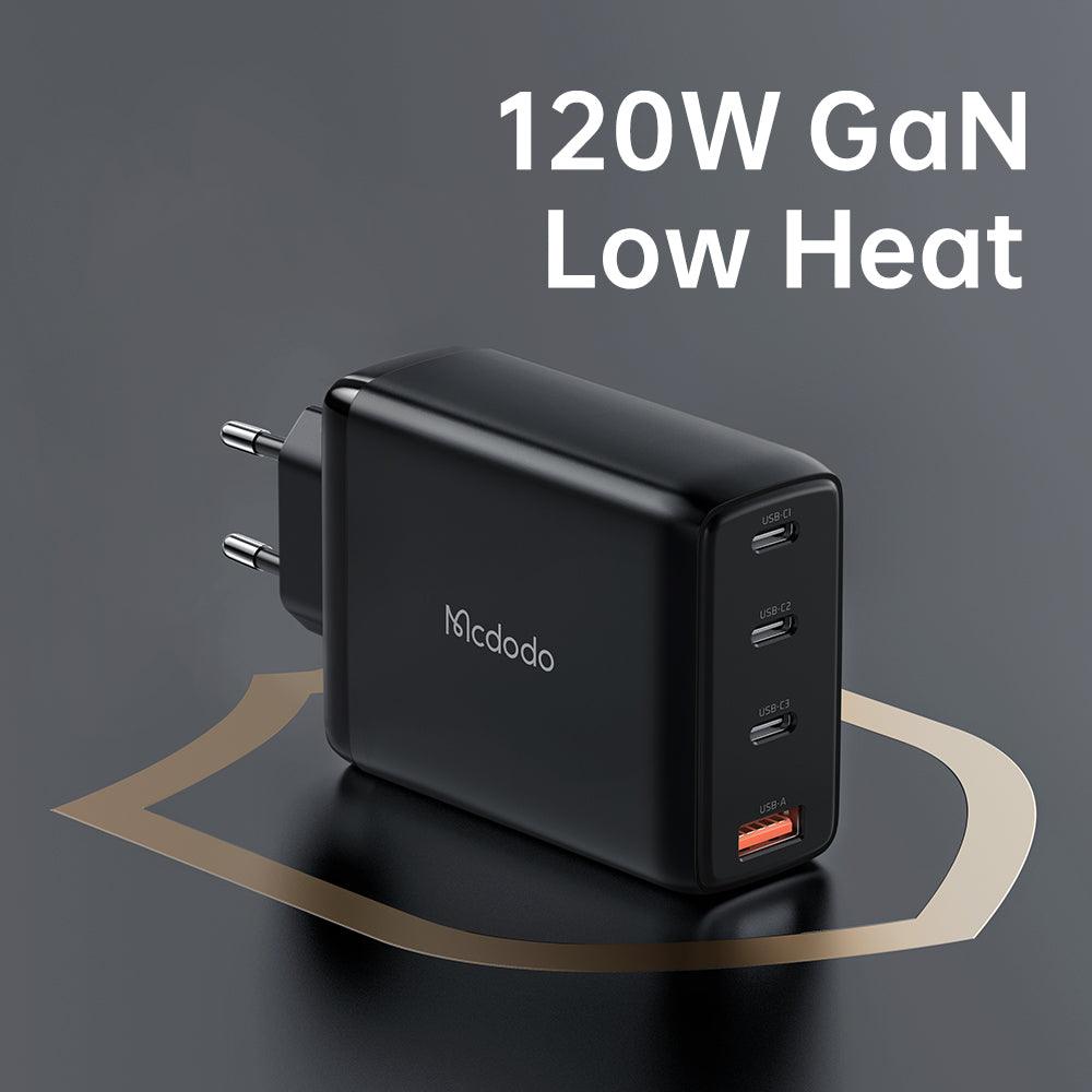Get Fast Charging and Multiple Port Compatibility with Mcdodo GaN 120W PD USB-C3+USB1 Wall Charger & Cable Set (EU Plug) - Mcdodo Online