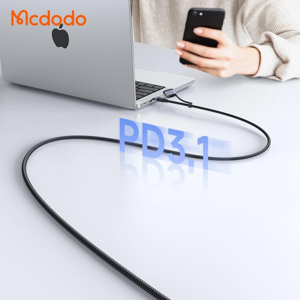 Mcdodo MagSafe 3 PD3.1 240W/140W Charging Cable - 2-in-1 USB-C to MagSafe 3 Fast Charger for MacBook Air, MacBook Pro, iPhone 15 Series, and USB-C Devices | 2M Aluminum Nylon Braided