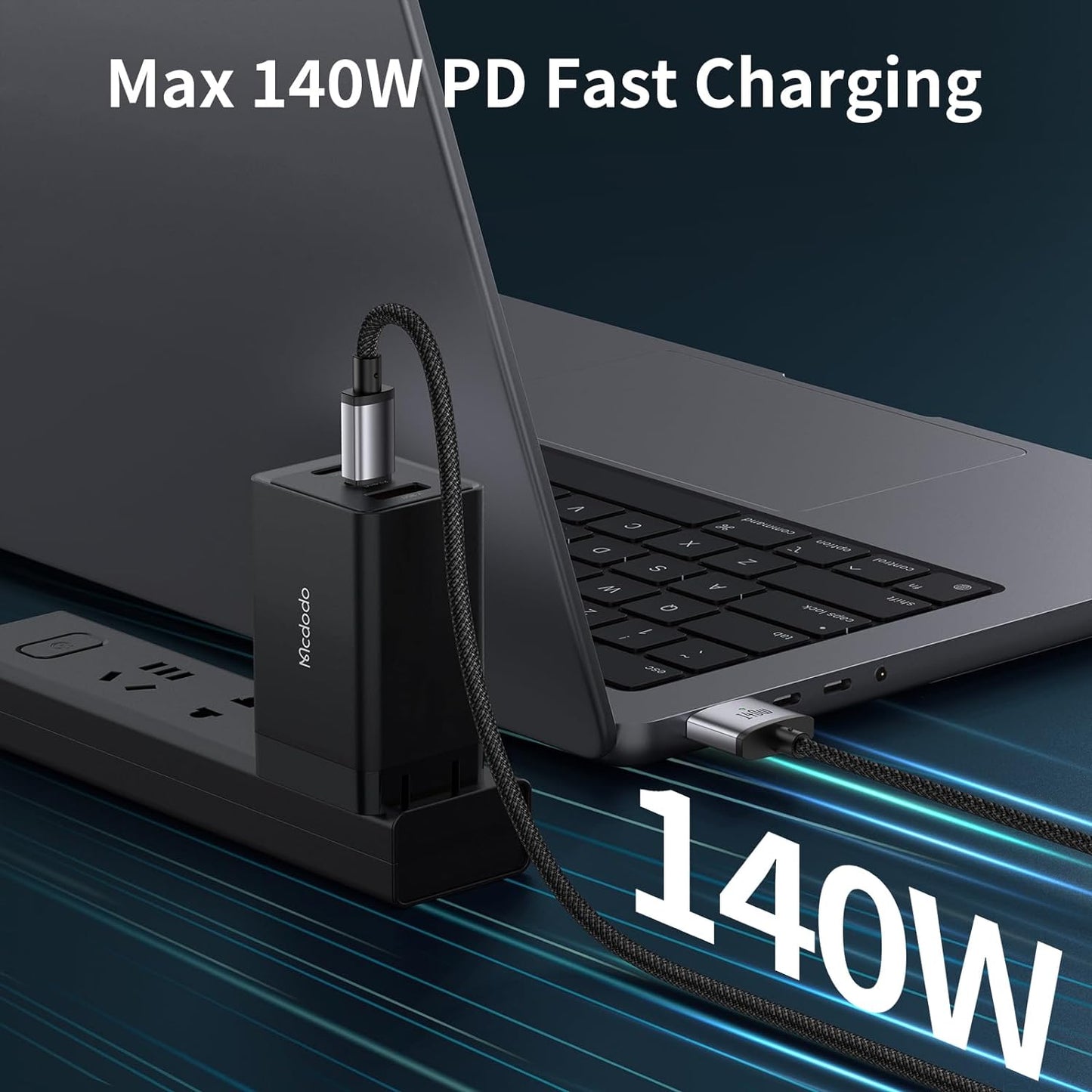 Mcdodo 140W USB-C Magnetic Charging Cable: Fast Charge for MacBook Pro & Air 2m.