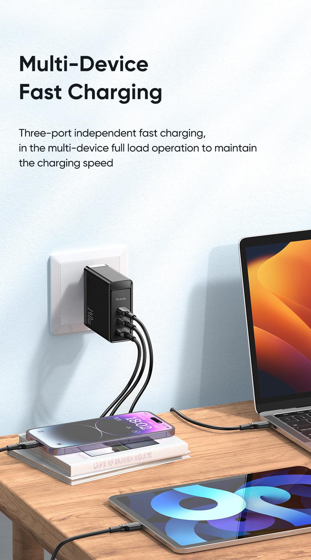 Mcdodo 140W GaN Charger - Dual Type-C + USB Fast Charger for iPhone and Android with Multiple Charging Protocols - Mcdodo Online