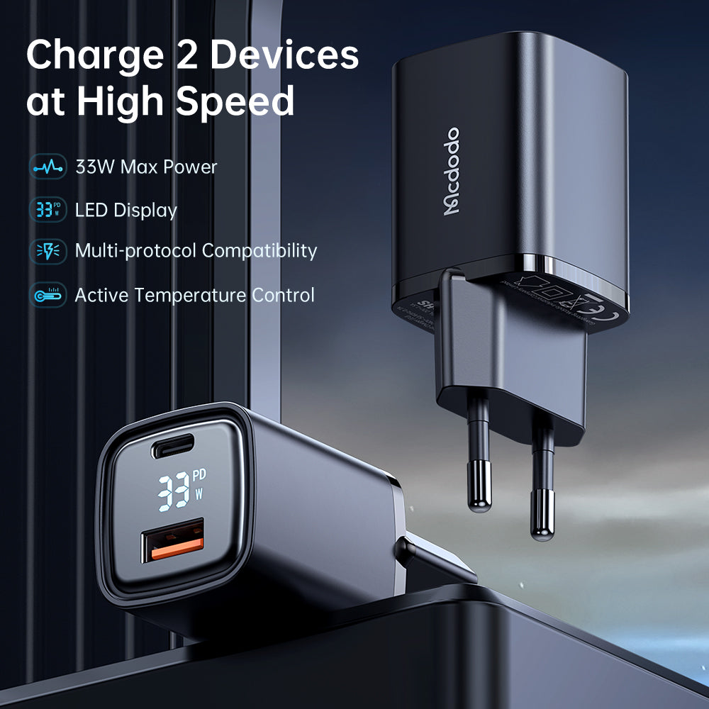 Mcdodo Digital Display PD+QC Dual Port 33W Fast Charger.