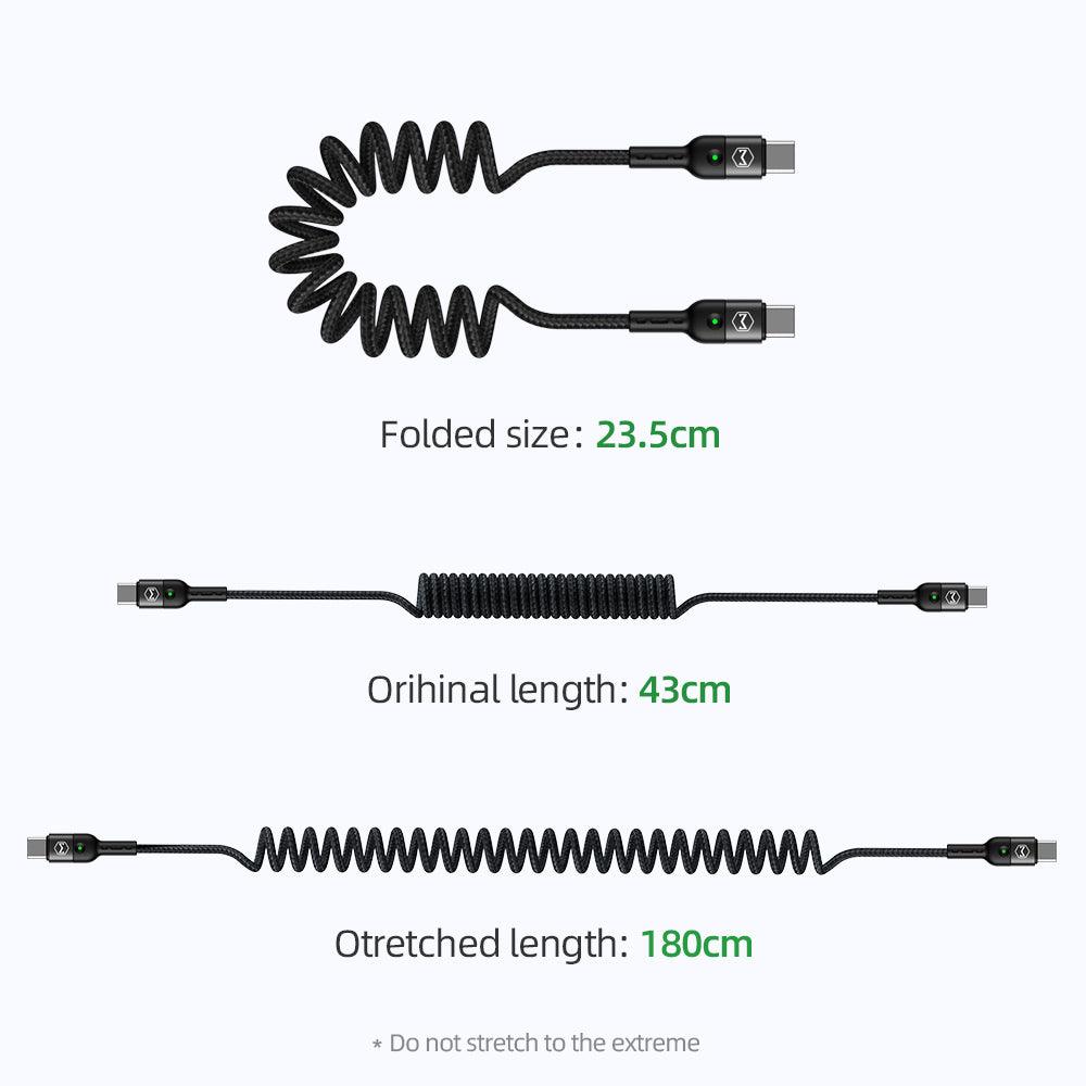 Mcdodo LED PD 3A 60W USB C To USB C Coil Spring Cable. - Mcdodo Online