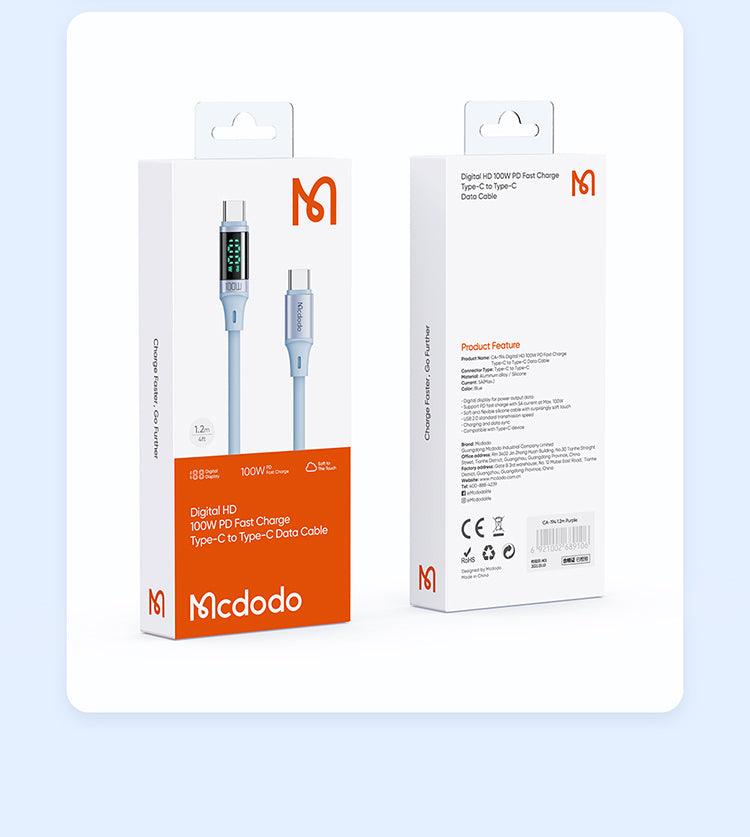 Mcdodo Digital HD Silicone USB-C to USB-C 100W Cable - Fast Charging and Data Sync with LED Display. - Mcdodo Online